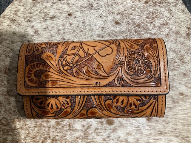 Leather handcarved trifold wallet - Western Attic