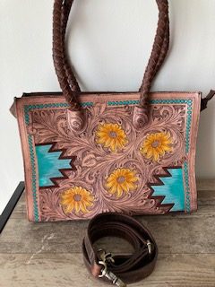 Sunflower tote  14"10"x4" all leather