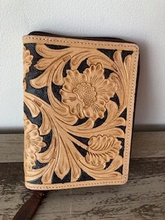 Tooled leather with zip all round