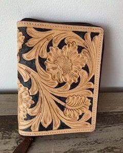 Tooled leather with zip all round