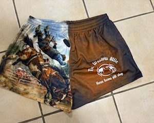 Buck off Bronc footy shorts