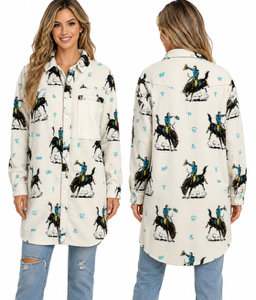 Creme horse print shacket plus sizes